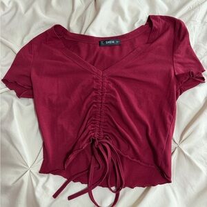 SHEIN Burgundy Ruched Crop Top
